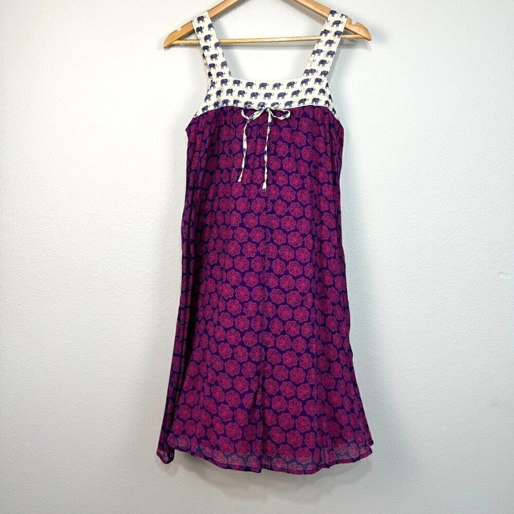 Anthropologie Hei Hei Cotton Sleeveless Dress Elephant Print Purple Size XS